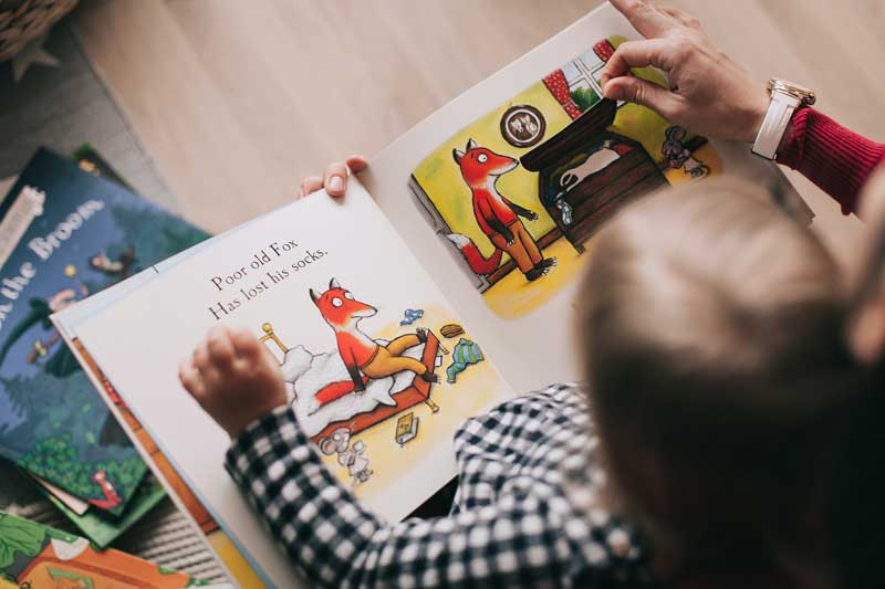 Young boy reading a book