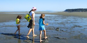 family walking on beach