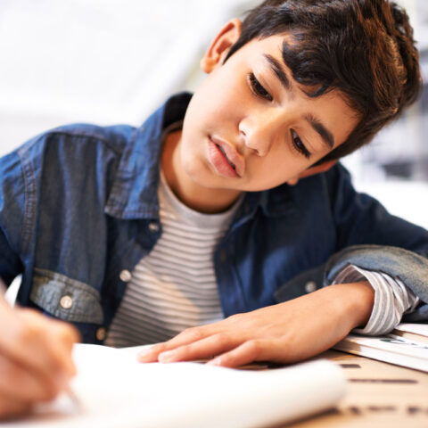 Middle school student doing homework