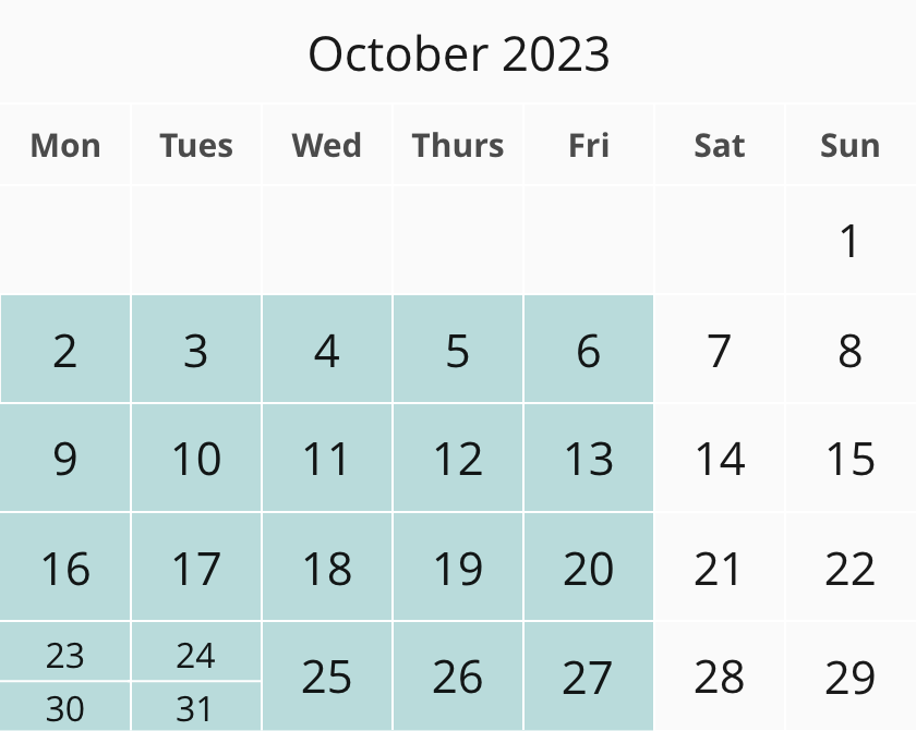 October 2023 Academic Calendar