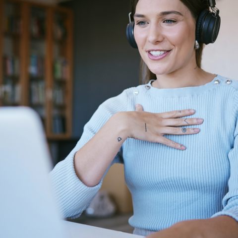 woman on computer learning
